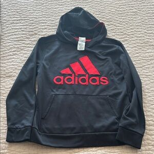 Adidas Charcoal Hoodie with Crimson Highlights